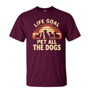 [Local Stock] HBESTY  Arc Text Sunset Dog Pack Print Tshirt Life Goal Pet All The Dogs Warm Retro Quote Men Cotton Crew Summer Weekend Pet Walk Outfit