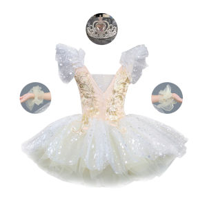 Cô Gái Sequin váy Ba-lê xòe Ăn Mặc tay áo xù Nữ Diễn Viên Ballet Trang Phục trang phục múa Cho Trẻ Em Lấp Lánh Ren Đầm công chúa