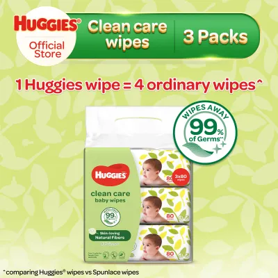 Huggies Clean Care Baby Wipes 3x80s