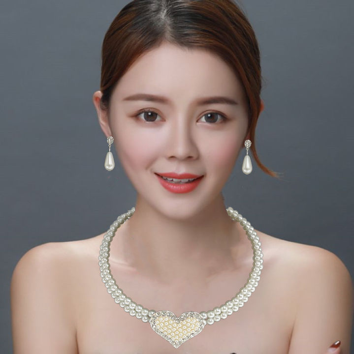Heart Pearl Set Jewelry For Women Pearl Earrings Choker