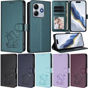 Luxury Casing For Xiaomi Poco M7 Pro X7 Pro 5G Heart Cat Pattern Wallet Leather Card Flip Cover Case