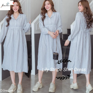 Lily Stripe Shirt Dress 1096 Bahan katun salur Ld 106cm P 100cm