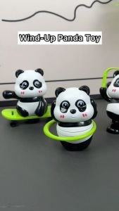 Cute Simulated Sports Panda Kids Clockwork Wind Up Toys Jump Rope Skateboard Gifts for Boys Girls