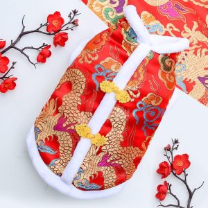 PERNEAKY Soft New Year Dog Clothes Thicken Chinese Style Cats Warm Apparel Pet Clothes Windproof Flowered Cotton Jacket Spring Festival