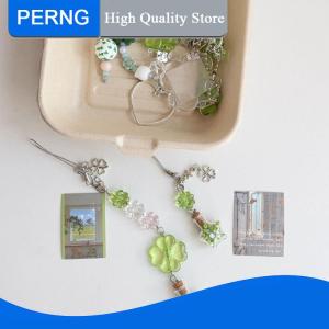 [PERNG] Tehe 1Pcs Cute Bag Pendant Four-Leaf Clover Beaded Keychain For Women And Girls Lucky Star Wishing Bottle Phone Case Charms Decor Gifts