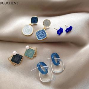 GUCHEN3🦋 Màu Trắng trái tim lớn Stud Bông tai cho phụ nữ cô gái tình yêu thả men thẩm mỹ tối giản đồ trang sức