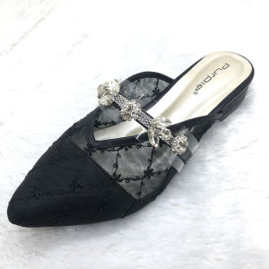 Sandal Flat Wanita Pesta 2cm Bahan Brukat Import Model Scarlet Merk Purple Shoes