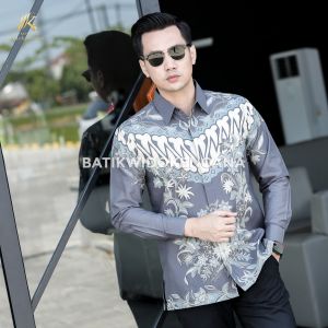 Kemeja Batik Premium - Motif Terbingkai Warna Abu