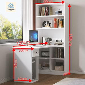[CozyNest ]Solid Wood Wardrobe And Desk Combination Corner Computer Desk Melamine Finish 40cm Depth