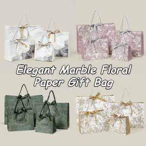 Elegant Marble Floral Gift Paper Bag Birthday Gift Classy Exquisite Gift Bag Wrap With Ribbon