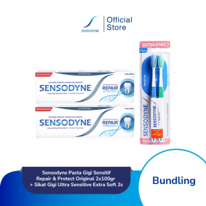 Sensodyne Pasta Gigi Sensitif Repair & Protect Original 2x100gr + Sikat Gigi Ultra Sensitive Extra Soft 2s