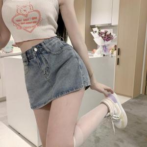 American retro hot girl denim skirt pants womens summer high waist hip-wrapped anti-exposure skirt A-line hot pants 206