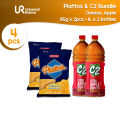 2 x Piattos Cheese Flavored Potato Crisps 83g and 2 x C2 Litro Apple Green Tea 1L. 