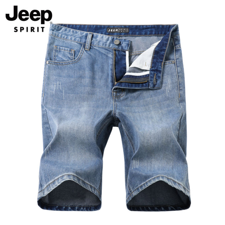JEEP SPIRIT Mens Denim Shorts Summer Loose Casual Straight Five