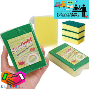 Klik-Beli Spons Cuci Piring Sanlight Sponge 2 Sisi Kuning Hijau Spon Gosok Sikat Dapur