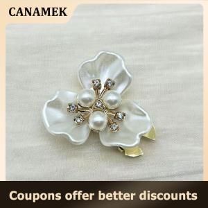 【 CANAMEK 】 Pearl Flower Button Cover Rhinestone Embellished Clips Detachable Cufflinks Button Cover For Women Dress Shirts Crafting DIY