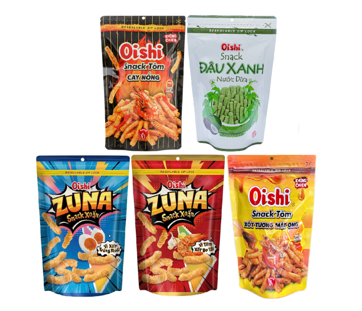 Bánh Snack Oishi Bim Bim (Túi Zip 65g) Bánh Snack Túi Zip Tiện Lợi