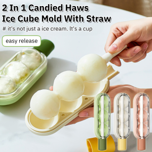 2 in 1 Candied Haws Ice Cube Mold with Straw DIY Ice Maker Tools Food Grade Portable Water Filling Ice Tray Mold Cold Drink