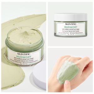 SKINTIFIC Mugwort Anti Pores & Acne Clay Mask 55gr - Niacinamide Centella Masker Wajah Pore Clarifying | Menenangkan Kulit dan Jerawat | Menenangkan Jerawat | Deep Cleansing skintific moisture msh niacinamide pink | moisture 5x ceramide biru