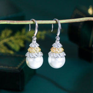 SEQUITO Luxury Women Jewelry Two Color Electroplating Micro Pave Sparkling AAAAA Cubic Zirconia Modern Wedding Pearl Drop Dangle Earrings SE901