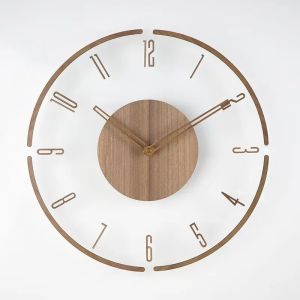 FFBH Creative Transparent Floating Digital Wall Clock 3D Wood Grain Modern Home Decoration Wall Clock Background Wall B3K9H