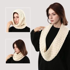 LUMIYA Solid Color Knitted Ring Scarf Knitted Material Thick Warm Fabric Neck Warmer Scarf  Windproof Design Winter Knitted Scarf For Women