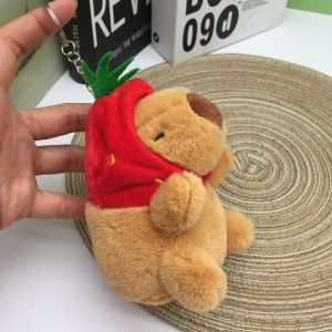 Capybara Plush Toy Kawaii Stuffed Animals Fluffy Capybara with Strawberry Tortoise Slap Bracelet Keychain Birthday Gift