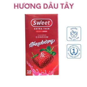 Combo 3 hộp bao cao su Sweet extrathin hương vị dâu tây size 52mm hộp 10 bao