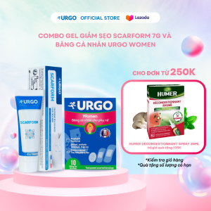 Combo Gel Bôi Urgo Scarform Hỗ Trợ Dưỡng Da Giúp Làm Mờ Sẹo 7g Và Băng Cá Nhân Cho Phụ Nữ Urgo Women Bảo Vệ Vết Thương Nhỏ 3 Size (Gói/10 miếng)
