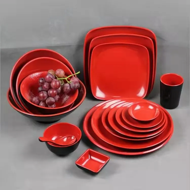 Black and shop red square plates