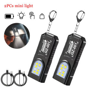 KEBETEME 4PCS Mini COB LED Keychain Flashlight with Type C Rechargeable Hanging Work Light Waterproof Keyring Camping Walking Pocket Lamp