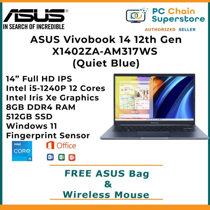 Asus Vivobook 14 X1402za Am317ws Quiet Blue 12th Gen Laptop 14 Fhd Ips Intel I5 1240p 12 8048