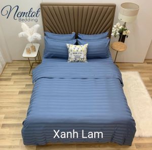 💎MÃ MÀU MỚI💎 Bộ Chăn Ga Gối Cotton Lụa Khách Sạn Sọc Vân Nổi 3F Cao Cấp Sang Trọng Mát Mềm Mịn _ Nemtot Bedding