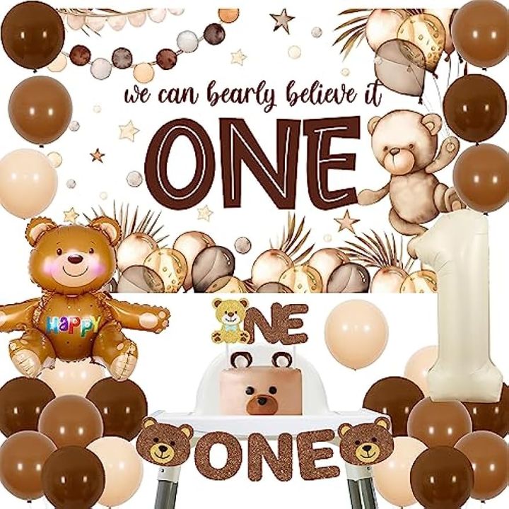 cheereveal Bear 1st Birthday Decorations Bear Backdrop Brown Balloons
