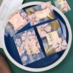 100pcs 5.5x8.5CM Sweet Floral Cookie Bag Candy Cookie Plastic Pastry Heat Seal Handmade Wrapper Chocolate Cookies Biscuits Party