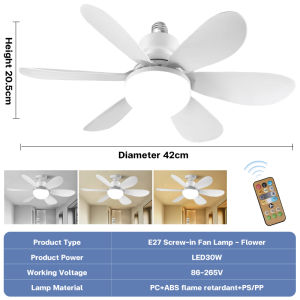 E27 LED Ceiling Fan Light 6‑Blades Quiet Energy‑Saving Fan Lamp Dimmable 30W/40W With Free Remote Control For Bedroom Living Room | PH Ready Stock COD