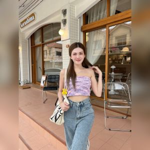 🌈 SpinnyHouse 🌈 เกาะอก ครอปเกาะอก เสื้อเกาะอก ผ้าไหมพรมขนๆ รุ่น นับตังค์ B-011-2-B