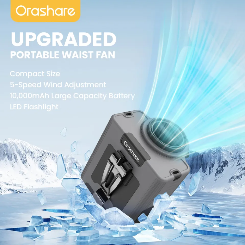 Portable Waist Fan Rechargeable, 10000mAh Battery Powered & 20H Runtime, 5-Speed Personal Fan With Lanyard, Flash Light, LED Display, Clip On Wearable Belt For Jogging Hiking Jobsite Warehouse - View #7