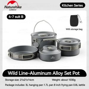 Naturehike Lightweight Tableware Pot Frying Pan Kettle Folding Handle Portable Camping Outdoor Cookware Picnic Aluminum Alloy