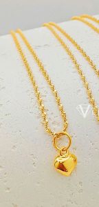 [VJ]Cop916 Set2ln1 "Plain Love" Necklace DNA & Pendant 999.9 Bangkok Gold Plated L:32cm - 45cm <Rantai&Buah Love Gemuk>