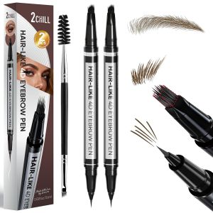 2-Pack Eyebrow Pencils for Women 30 ° Curved Magic 2 in 1 Eyebrow Pencil Waterproof Eye Brow Pen with 4D Square Brush-Tip Microblading Brow Pencils for Precise Hair Like Strokes Last All Day Makeup