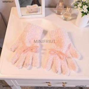 [COD] MINIFRIUT Cute Sweet Bow Plush Gloves Cold-Proof Gloves Student Winter Warm Five-finger Gloves Women Fashion Accessories Christmas Gifts