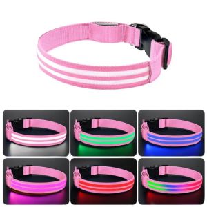 OUTOPEN Nylon Material Light Up Dog Collar Flashing Light Adjustable Night Safety Buckle Chain Comfortable Quick Release Buckle LED Glowing Dog Neck Ring Night Walk