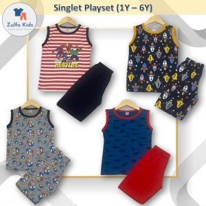 Singlet Playset for Boys Sleeveless Shirt with Short Pants/Set Singlet Dengan Seluar Pendek Budak [1Y - 6Y]