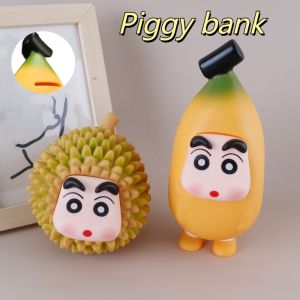 YOUSHI TOP Crayonnshin chan piggy bank Durian Fruit Crayon Shin-chan Piggy Bank Savings Tank Banana Crayon Shin Chan Money Boxes Creative Anime Crayon Shin Chan Storage Box Home Decoration