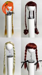 New cute and playfulaccessory with bangs high crown bow and double braided ponytail wig available for wholesale