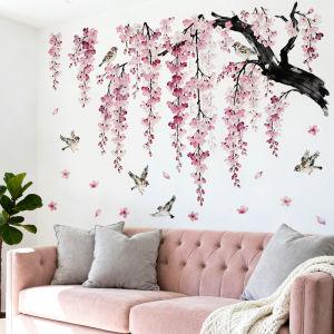 Decal Dán Tường Cành Hoa Đào Rủ Có Keo Sẵn 100x67.5cm - Trang Trí Phòng Khách Và Phòng Ngủ