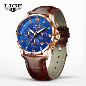 LIGE Watch for Mens Original Fashion Leather Strap Waterproof Chronograph Sports Top Brand Luxury Quartz+Box