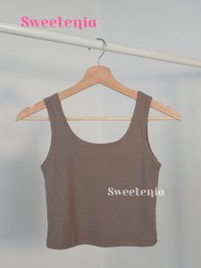 Square Tanktop Crop Wanita Premium Rib Knit Polos - Square Tanktop - Sweetenia