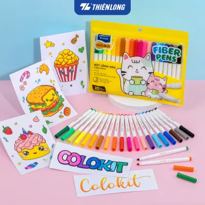 Bút lông màu Fiber Pen Colokit Thiên Long - Bộ 20 màu chuyên viết nét thanh nét đậm viết chữ Calligraphy sổ tay ghi chú Bullet Journal FP-C03